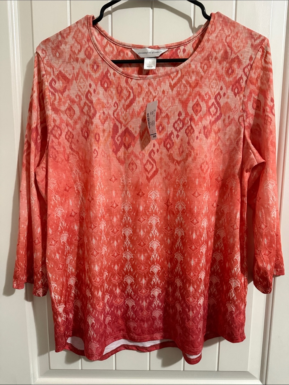 Christopher & Banks Coral to Rose Ombre Long-Sleeve Tee L